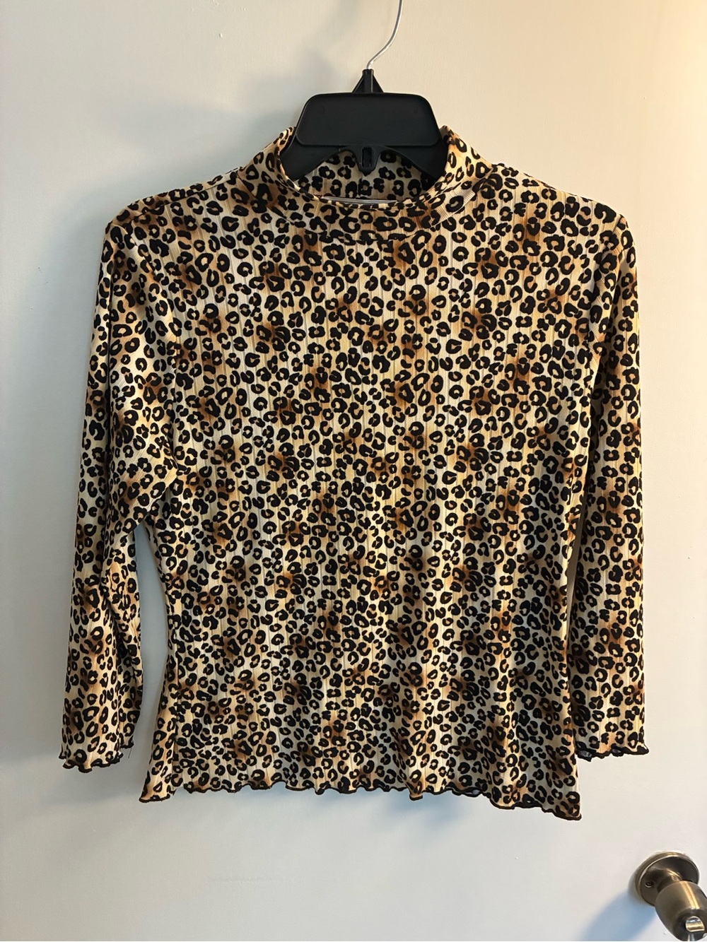 Women's Leopard Print Mock Neck Long Sleeve Top - Beige/Brown